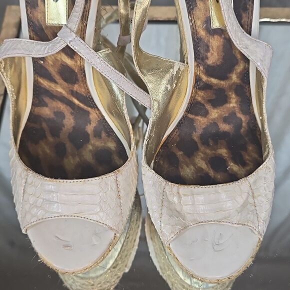 Bebe Avery White Leather Wedge Sandal - Picture 5 of 15